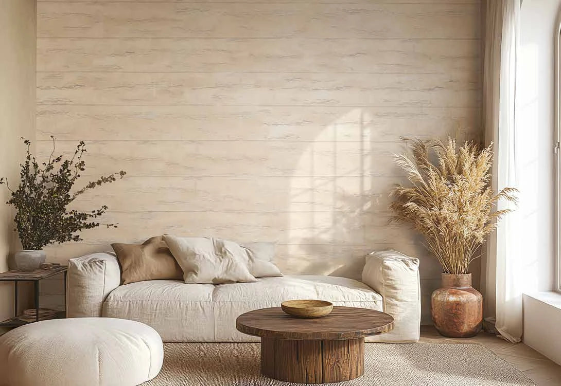 Smoothed Cemento Rif 136 in a warm living room